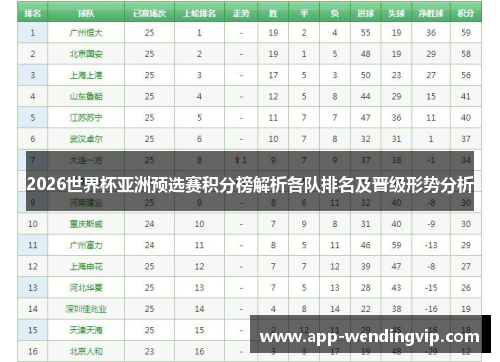2026世界杯亚洲预选赛积分榜解析各队排名及晋级形势分析