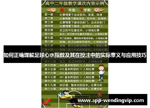 如何正确理解足球心水指数及其在投注中的实际意义与应用技巧